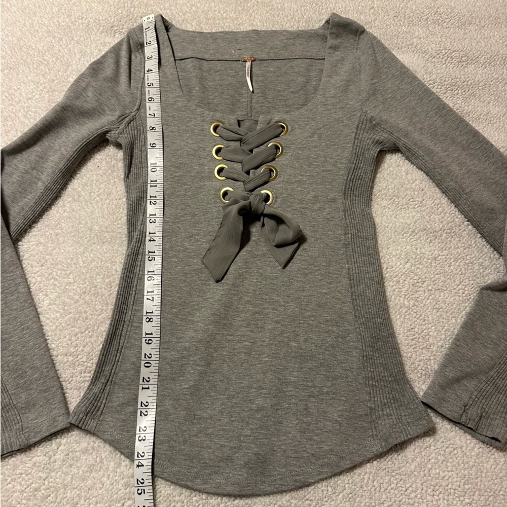 Free People Dove Gray Looking Back Lace Up Long Sleeve Top - Picture 11 of 16